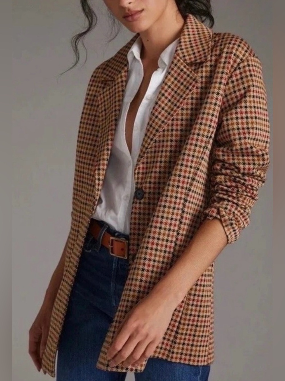 Anthropologie Avec Les Filles Longline Plaid Blazer sz M